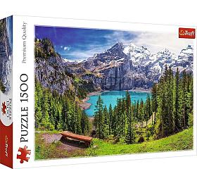 TREFL Puzzle Jezero Oeschinen Alpy, vcarsko 1500 dlk 85x58cm v krabici 40x26x6cm