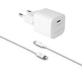 Set sov nabjeky FIXED Mini s USB-C vstupem a USB-C/Lightning kabelu, podpora PD, 1 metr, MFI, 20W, bl