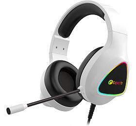 C-Tech herní sluchátka C-TECH Midas (GHS-17W), casual gaming, RGB podsvícení, bílá