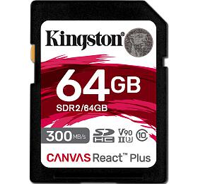 KINGSTON 64GB Canvas React Plus SDHC UHS-II 300R/260W U3 V90 for Full HD/4K/8K (SDR2/64GB)