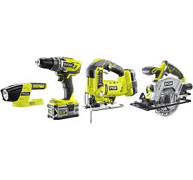 Ryobi R18CK4A-252S, aku 18 V set (R18DD3 + RWSL1801 + R18JS + R18T + 1 x 5,0 Ah + 1 x 2 Ah baterie + nabjeka)