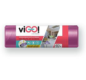 viGO pytle na odpad zatahovací fialové LDPE 27 µ 60 l, 60 × 52 cm, 10 ks