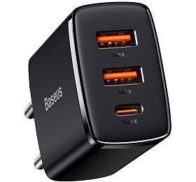 Baseus kompaktn rychlonabjec adaptr 2x USB-A, 1x Type-C 30W ern (CCXJ-E01)