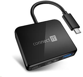 CONNECT IT USB-C hub, 3v1 (USB-C,USB-A,HDMI), externí, ČERNÝ (CHU-7050-BK)