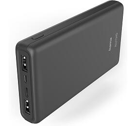 Hama ALU15HD, powerbanka, 15000 mAh, 3 vstupy: 1x USB-C, 2x USB-A, hlinkov proveden, antracitov