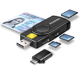 Axagon AXAGON CRE-SMP2A, USB-A + USB-C PocketReader 4-slot teka Smart card (eObanka) + SD/microSD/SIM