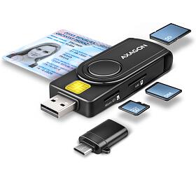 Axagon CRE-SMP2A, USB-A + USB-C PocketReader 4-slot čtečka Smart card (eObčanka) + SD/microSD/SIM