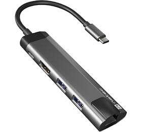 NATEC multiport adaptr FOWLER GO HUB 5v1, 2X USB 3.0 HUB, HDMI 4K, USB-C PD, RJ45 (NMP-1985)