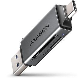 Axagon AXAGON CRE-DAC, USB-C + USB-A, 5 Gbps - MINI teka karet, 2-slot &amp; lun SD/microSD, podpora UHS-I