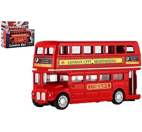 Teddies Autobus &quot;Londn&quot; erven patrov kov/plast 12cm na zptn nataen v krabice 17x13,5x6cm