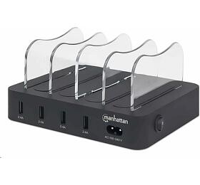 MANHATTAN USB nabjec stanice, 4-Port USB Charging Station, USB-A, ern (102261)