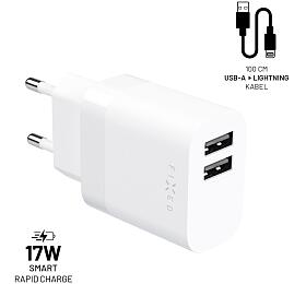 Set sov nabjeky FIXED s 2xUSB vstupem a USB/Lightning kabelu, 1 metr, MFI, 17W Smart Rapid Charge, bl