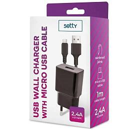 Nabjeka do st Setty 2,4A s microUSB kabelem 1m ern