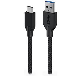 GENIUS nabjec kabel ACC-A2CC-3A, 100cm, USB-A na USB-C, 3A, QC3.0, opleten, ern (32590007400)