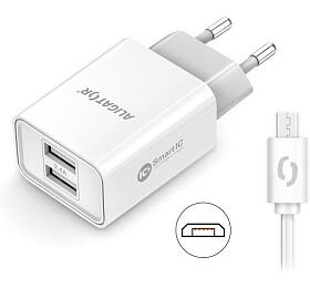 Aligator CD ALI MicroUSB 2xUSB výst. 2,4A, smart IC, bílá