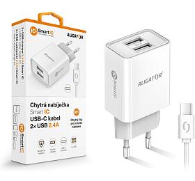 Aligator CD ALI USB-C 2xUSB výstup, 2,4A, smart IC, bílá