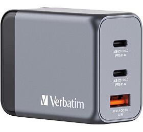 Cestovn adaptr Verbatim GNC-65, GaN, 2xUSB-C PD 65W