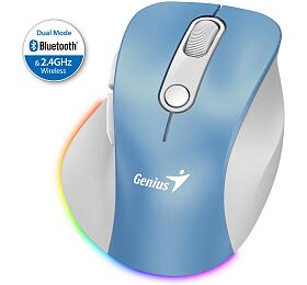 GENIUS Ergo 9000S Pro Light Blue/ duln Bluetooth + 2,4GHz/ 2400 dpi/ bezdrtov/ 6tlatkov/ dobjec/ RGB/ modrobl (31030039401)