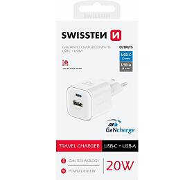 SWISSTEN S͍OV ADAPTR GaN 1x USB-C 20W PD A 1x USB-A 18W QC BL