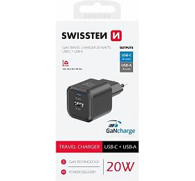 SWISSTEN S͍OV ADAPTR GaN 1x USB-C 20W PD + 1x USB-A 18W QC ERN