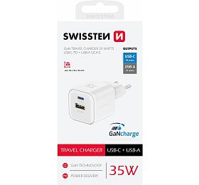 SWISSTEN S͍OV ADAPTR GaN 1x USB-C 35W PD + 1x USB-A 27W QC BL