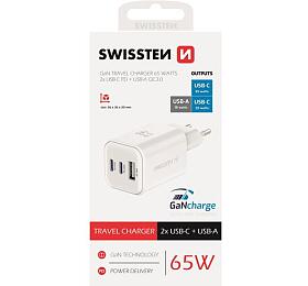 SWISSTEN S͍OV ADAPTR GaN 2x USB-C 65W PD + 1x USB-A 18W QC BL