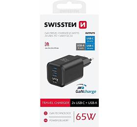 SWISSTEN S͍OV ADAPTR GaN 2x USB-C 65W PD + 1x USB-A 18W QC ERN