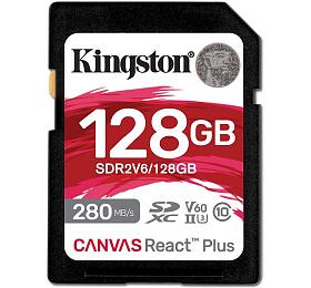 Kingston pamov karta 128GB Canvas React Plus SDXC UHS-II 280R/100W U3 V60 for Full HD/4K (SDR2V6/128GB)