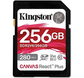 Kingston pamov karta 256GB Canvas React Plus SDXC UHS-II 280R/150W U3 V60 for Full HD/4K (SDR2V6/256GB)