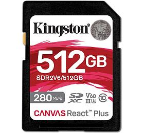 Kingston pamov karta 512GB Canvas React Plus SDXC UHS-II 280R/150W U3 V60 for Full HD/4K (SDR2V6/512GB)