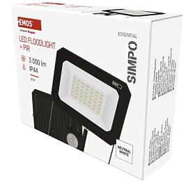 Emos LED reflektor SIMPO s pohybovm idlem, 30 W, ern, neutrln bl (ZS2333)