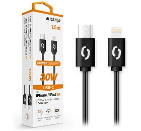 Datový kabel ALIGATOR POWER 30W, USB-C/Lightning 3A 1,5m, černý