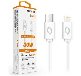 Datový kabel ALIGATOR POWER 30W, USB-C/Lightning 3A 1,5m, bílý