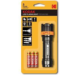 Kodak svtilna LED Focus 120 Flashlight, 30 Lumen + 3x AAA Extra Heavy Duty