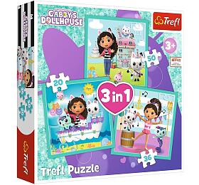 TREFL Puzzle 3v1 Gabbyiny aktivity/Gabbys Dollhouse 20x19,5cm v krabici 28x28x6cm