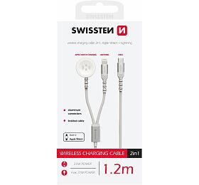 SWISSTEN OPLETEN MAGNETICK KABEL 2v1 PRO APPLE WATCH A LIGHTNING, USB-C 1.2 M BL