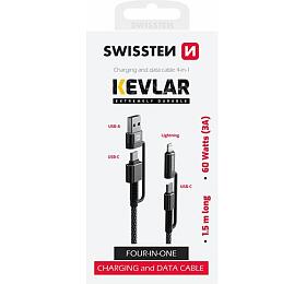 DATOV KABEL SWISSTEN KEVLAR 4in1 3A 1,5 M ANTRACIT