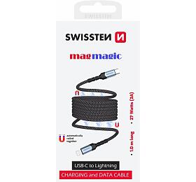SWISSTEN MAGNETICKÝ DATOVÝ KABEL SAMONAVÍJECÍ USB-C / LIGHTNING 1 M