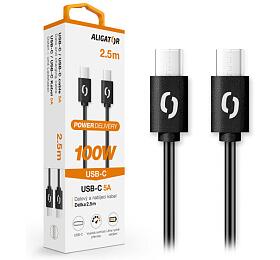 Datový kabel ALIGATOR POWER 100W, USB-C/USB-C 5A, 2,5m černý