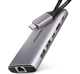 Axagon AXAGON HMC-6G2L, USB 10Gb/s hub, 2x USB-A, 1x USB-C, HDMI 4k/60, RJ-45, PD 100W, kabel USB-C 15cm