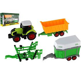 Teddies Traktor s vlekem 3ks plast 19cm na setrvank v krabici 45x26x10cm