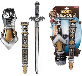 Teddies Rytsk sada plast me 50cm s pouzdrem, chrni na ruku 3ks na kart