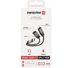 NABÍJECÍ AUDIO ADAPTÉR SWISSTEN TEXTILE USB-C (samec) / 2x USB-C (samice) 0,12 M ČERNÝ