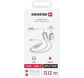 NABÍJECÍ AUDIO ADAPTÉR SWISSTEN TEXTILE USB-C (samec) / 2x USB-C (samice) 0,12 M BÍLÝ