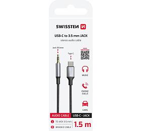 AUDIO ADAPTÉR SWISSTEN TEXTILE USB-C (samec) / 3,5 mm JACK (samec) 1,5M ČERNÝ