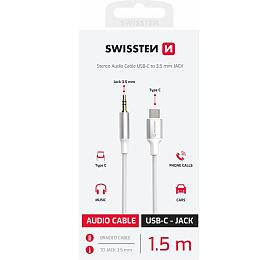 AUDIO ADAPTÉR SWISSTEN TEXTILE USB-C (samec) / 3,5 mm JACK (samec) 1,5M BÍLÝ