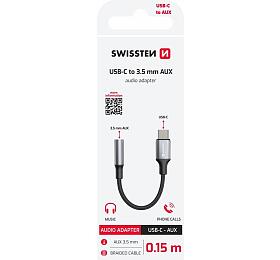 AUDIO ADAPTÉR SWISSTEN TEXTILE USB-C (samec) / 3,5mm AUX 0,15 M ČERNÝ