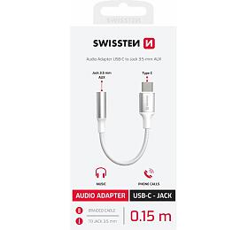 AUDIO ADAPTÉR SWISSTEN TEXTILE USB-C (samec) / 3,5mm AUX 0,15 M BÍLÝ