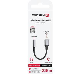 AUDIO ADAPTÉR SWISSTEN TEXTILE LIGHTNING (samec) / 3,5mm AUX 0,15 M ČERNÝ