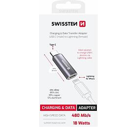 NABÍJECÍ ADAPTÉR SWISSTEN USB-C (samec) / LIGHTNING (samice) STŘÍBRNÝ